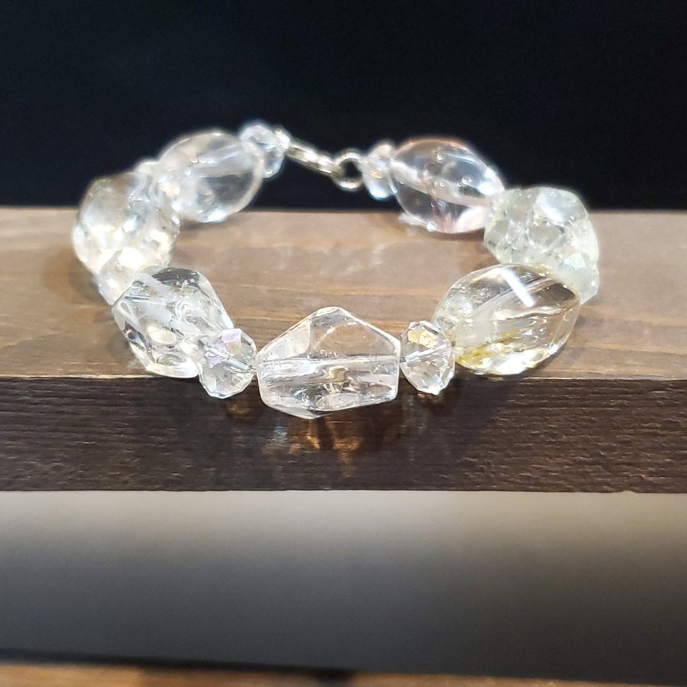 7 Inch 925 Sterling Silver Quartz Citrine And Green Amethyst Stones Bracelet